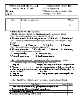 Đề kiểm tra 45 phút - Học kì I môn Công nghệ lớp 8